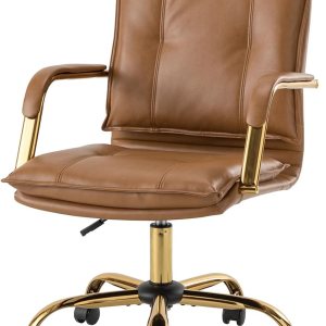 TINA’S HOME Silla de escritorio de piel sintética para oficina en casa, silla giratoria ajustable para computadora con patas y brazos dorados, TINA’S HOME Silla de escritorio de piel sintética para oficina en casa, silla giratoria ajustable para computadora con patas y brazos dorados,