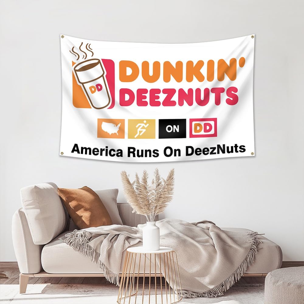 Dunkin Donuts – Bandera divertida para dormitorio universitario, póster para dormitorio, sala de estar, decoración de pared, decoración de jardín,