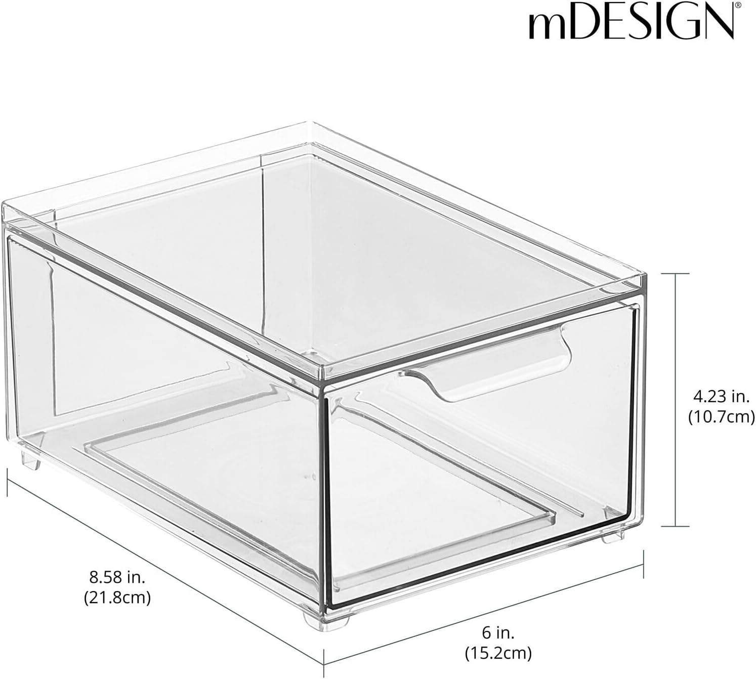 mDesign Contenedor organizador de baño de plástico con cajón extraíble, contenedor de almacenamiento delgado y apilable para accesorios de baño,