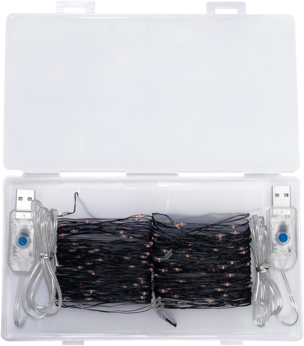 Beingreat – Guirnalda de luces USB, paquete de 2 mini luces LED de 33 pies con 8 modos para Halloween, Navidad, Pascua, naranja