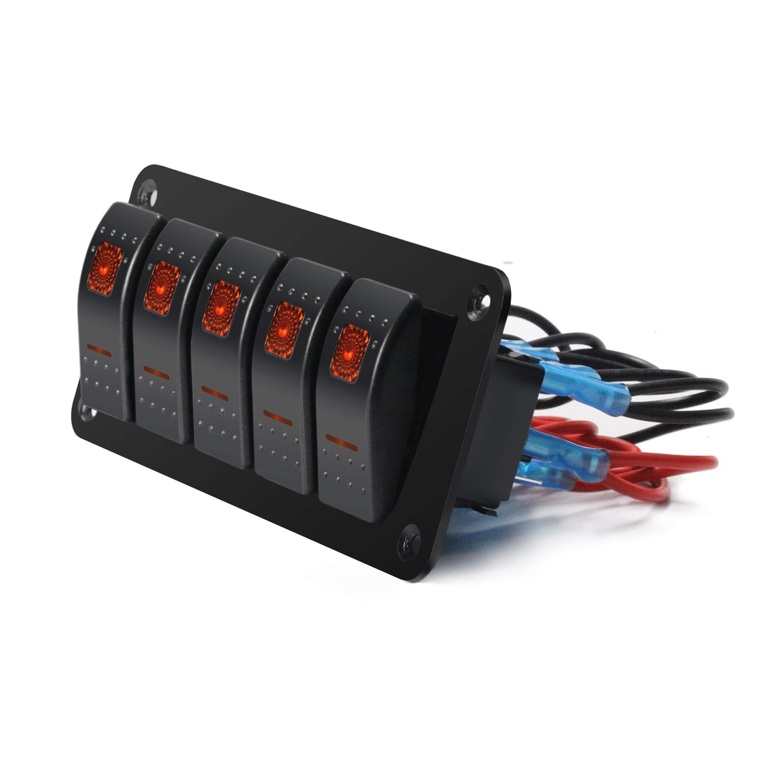 FXC Interruptor basculante de aluminio, 5 cuadrillas, 5 pines, encendidoapagado, 2 LED retroiluminados para barco, coche, color naranja marino