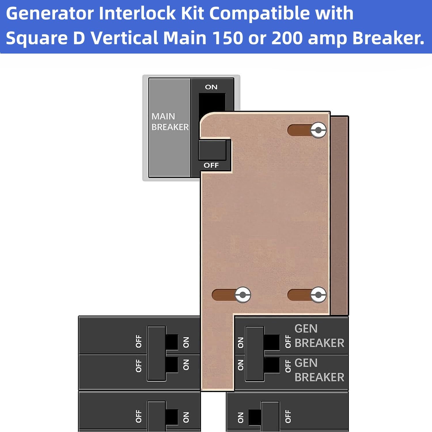 Kit de enclavamiento para generador compatible con interruptor principal vertical cuadrado D de 150 o 200 amperios, espacio de 3 14 a 4 pulgadas