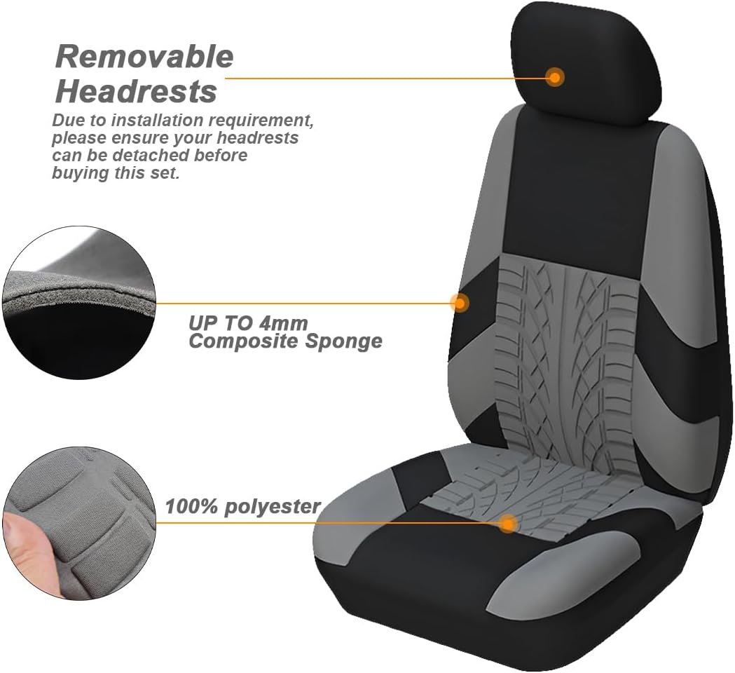 Fundas de asiento delantero de automóvil, 2 protectores de asiento de cubo de poliéster, suaves y transpirables, cojines deportivos de alta calidad,