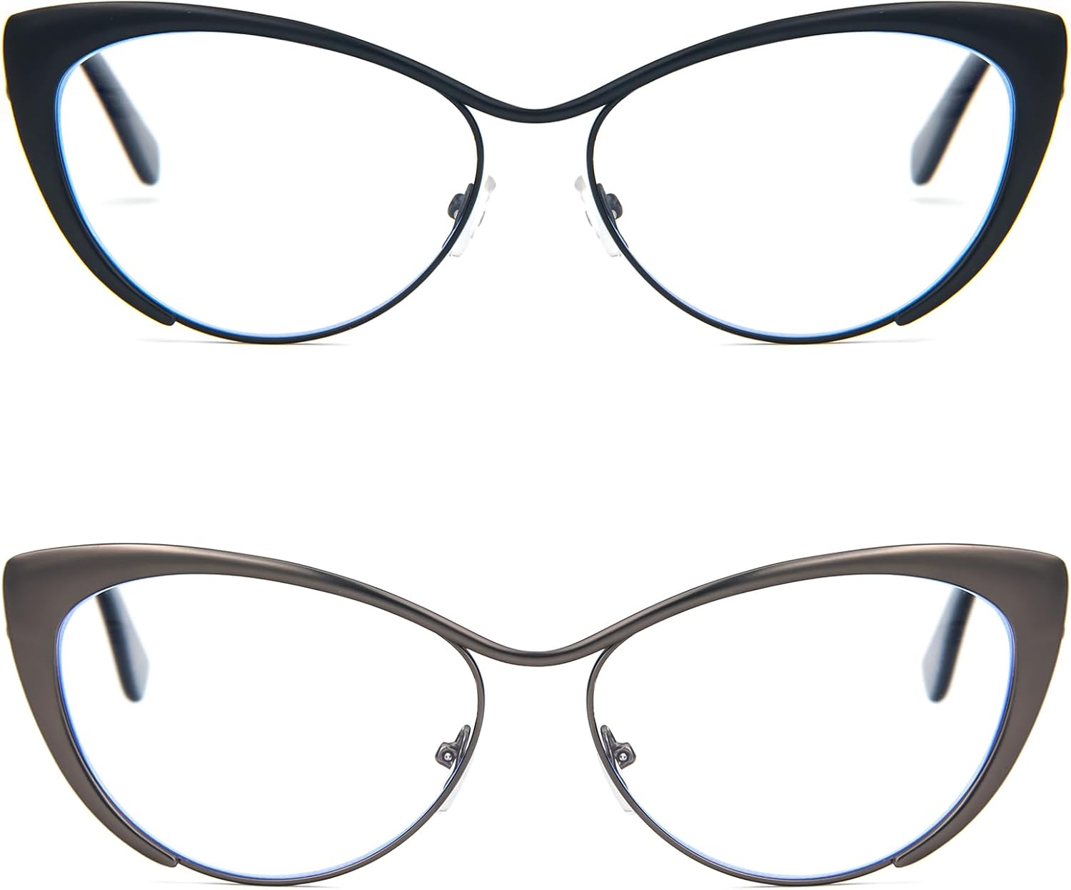 KoKoBin Gafas de lectura de ojo de gato, 2 pares de lentes de marco de metal, lectores de bisagra de resorte con bolsa de cuero para hombres y
