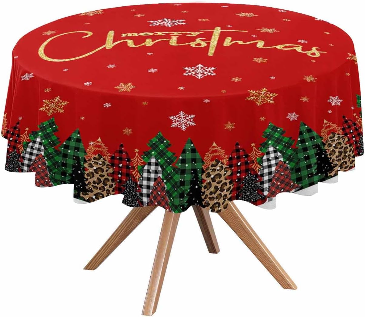 Mantel redondo para árbol de Navidad de 60 pulgadas, mantel navideño de copo de nieve, impermeable y a prueba de manchas, lavable y reutilizable,