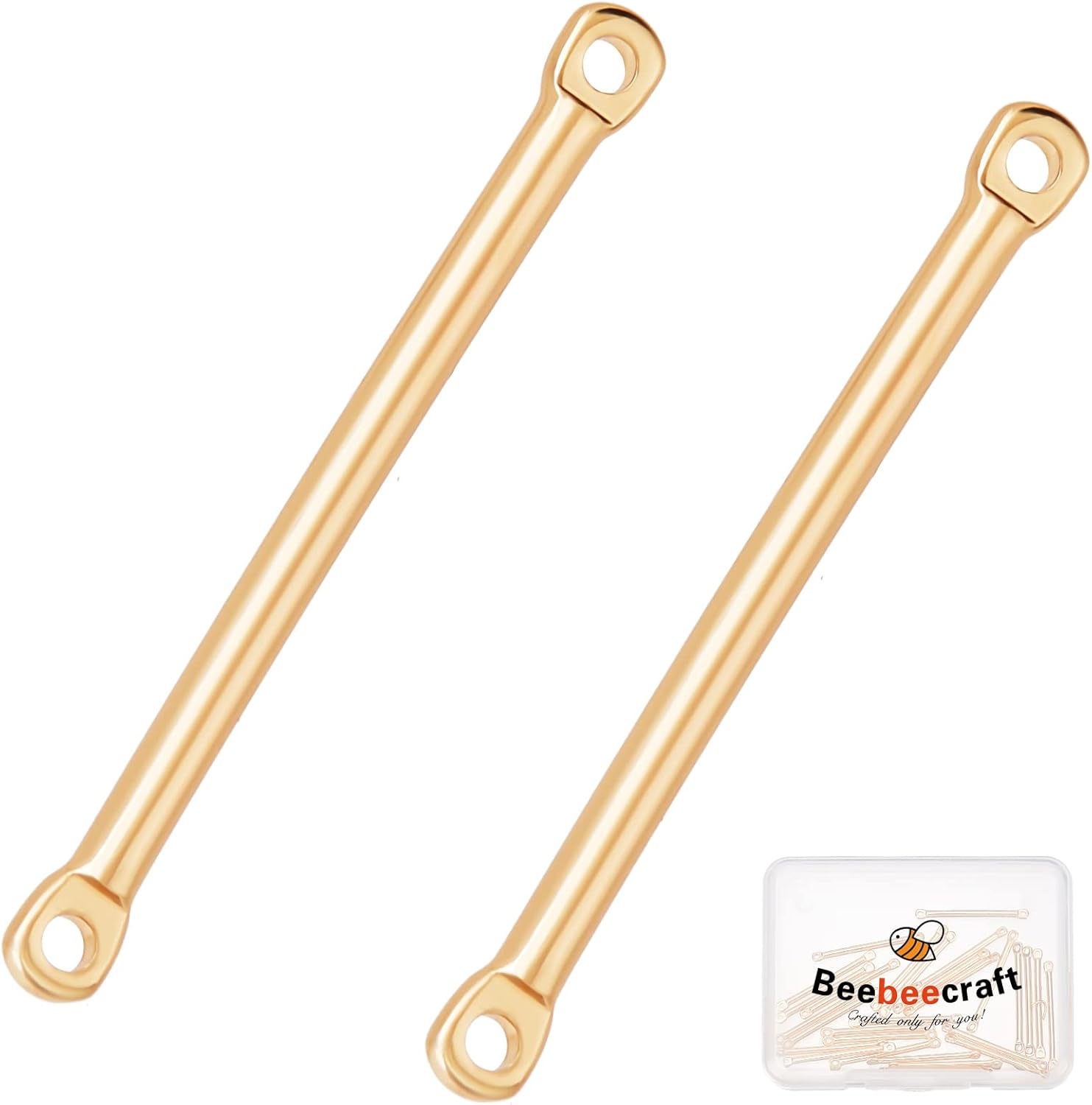 Beebeecraft 30 conectores de eslabones de barra chapados en oro de 18 quilates, conectores de tira de 2 agujeros, dijes colgantes de 0.984in x