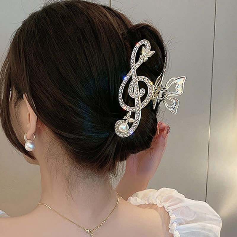 Clip de pelo grande de lujo, clip de garra de diseño único de nota musical G Clef  Accesorios para el cabello para niñas  Clip de fiesta de regalo