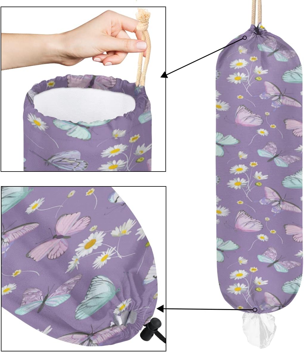 Soporte de bolsa de plástico con patrón de mariposa impermeable, soporte para bolsa de comestibles, organizador de bolsas de plástico para montaje
