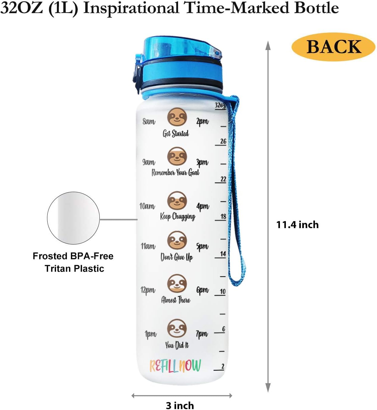 64HYDRO Botella de agua motivacional de 32 onzas con marcador de tiempo, inspiración para amantes de los perezosos Just A Girl Who Loves Sloths