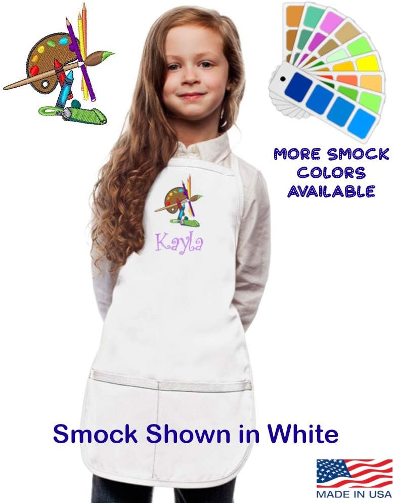 Delantal rojo personalizado del Smock del arte de los niños con el diseño del bordado de la paleta Poliytela de sarga de algodón regular