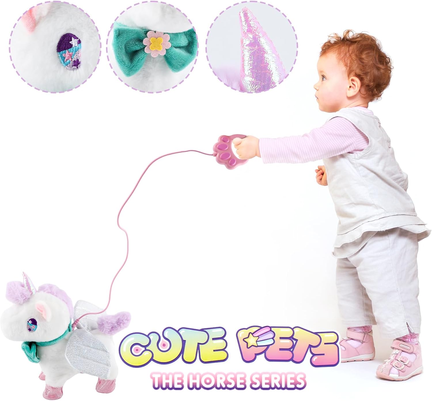 HOMZZZZ Juguete de unicornio de peluche, caminar, ladrar, mover la cola, reconocimiento táctil, reacción de voz – Juguete electrónico de compañero