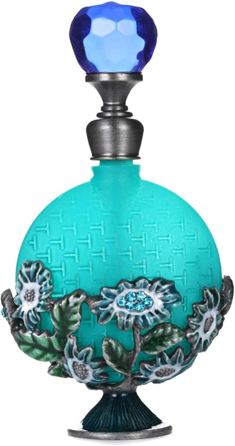 Yetaha Botellas de perfume vacías recargables vintage, botella de perfume de cristal de lujo, botella de aceite esencial con flores decorativas para