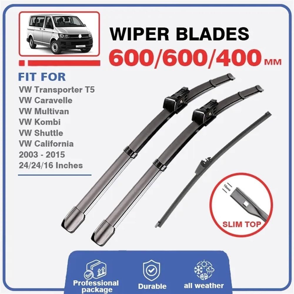 Escobillas de limpiaparabrisas compatibles con VW T5 Transporter Caravelle Multivan California Kombi Shuttle – Escobillas para parabrisas delantero