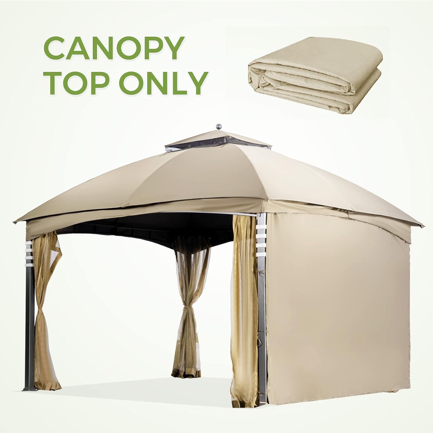 Toldo de repuesto para cenador de 10 x 12 pulgadas, doble Teir de poliéster, cubierta superior suave, 10 x 12 pies, glorieta #GF-12S004B-1 (beige)