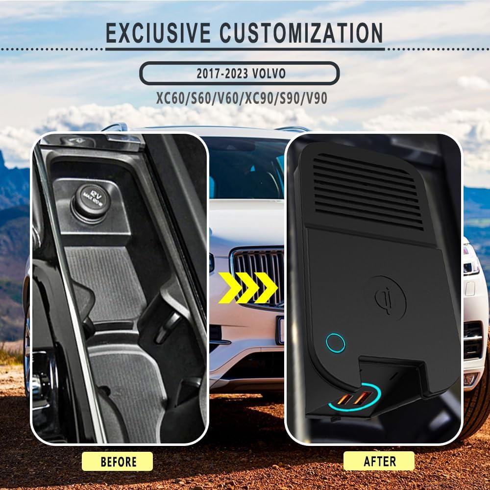 Actualizado 2024 Cargador de teléfono inalámbrico Volvo, compatible con Volvo XC90XC60S90S60V90V60, consola central, accesorios Volvo, alfombrilla
