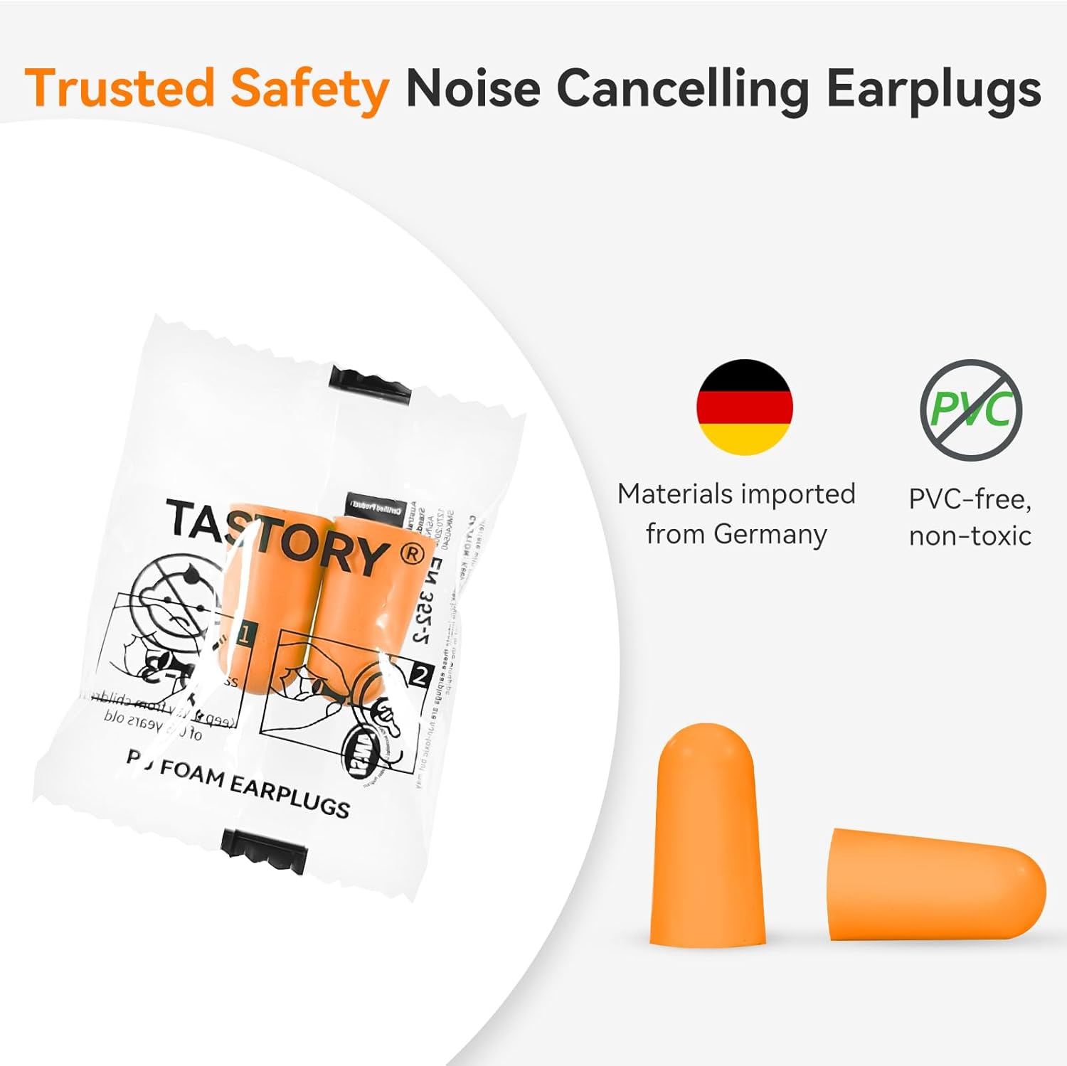 TASTORY Tapones para los oídos de espuma, 100 pares de tapones desechables de 38 dB para los oídos con reducción de ruido a granel, protección