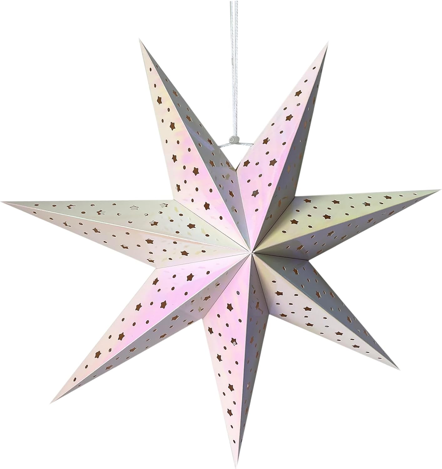 Linterna de papel con estrella de papel, pantalla colgante de Navidad, decoración para boda, fiesta de cumpleaños, decoración del hogar (M, blanco