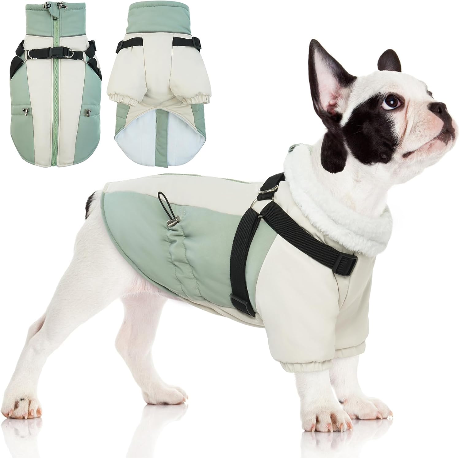 PUMYPOREITY Abrigo de invierno para perro pequeño, chaqueta para perro con arnés integrado, traje de nieve reflectante para perro, chaqueta cálida