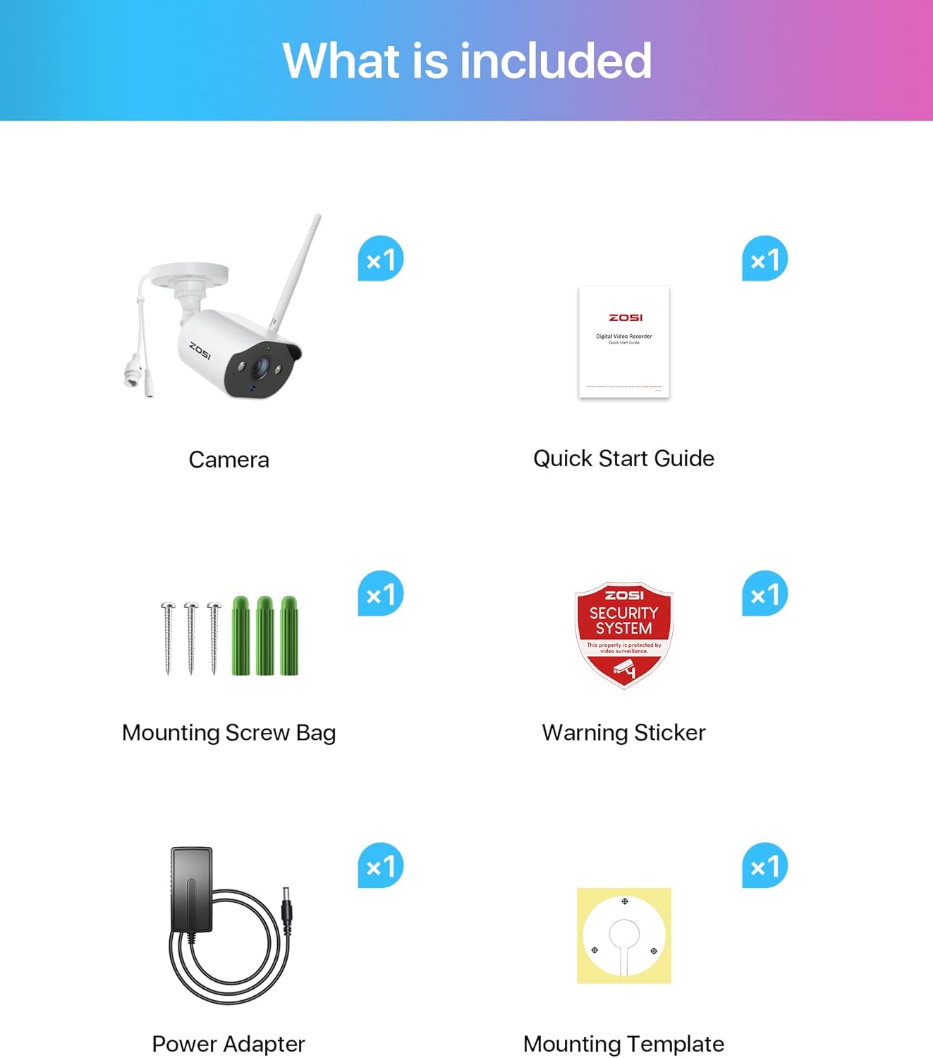 ZOSI ZG3023A – Cámara complementaria 2K, cámara IP WiFi enchufable de 3 MP para exteriores e interiores con fuente de alimentación, visión nocturna,