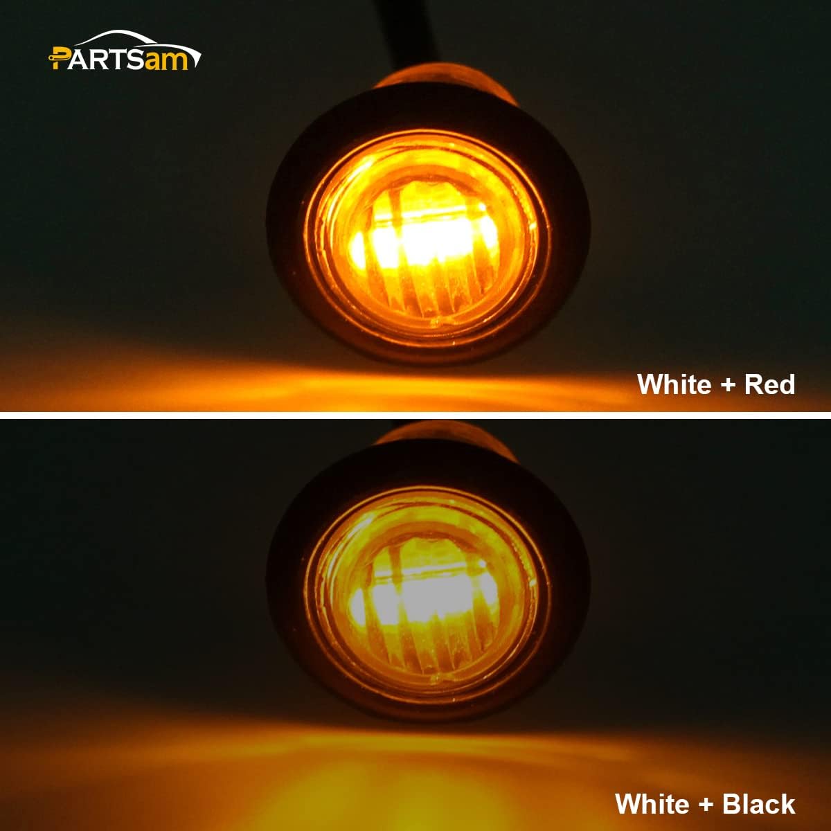Partsam 10 luces de marcador LED ámbar redondas de 34 pulgadas, luces de señal de giro de 3 cables para camioneta remolque, sellado impermeable,