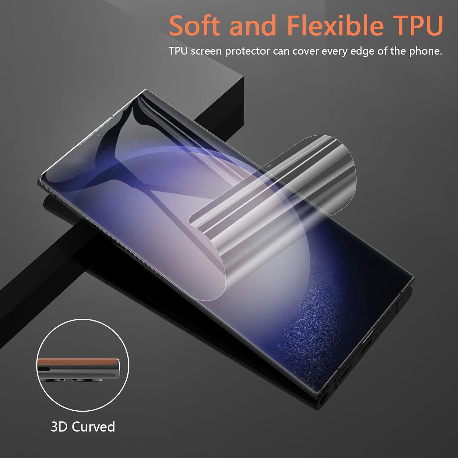 Paquete de 2+2 Protector de pantalla de TPU para Samsung Galaxy S23 Ultra, paquete de 2 protectores de pantalla de TPU flexible con 2 protectores de