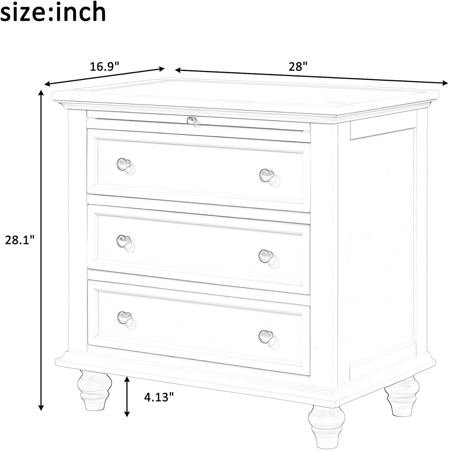 Harper & Bright Designs Mesita de noche con 3 cajones para dormitorio, mesita de noche con bandeja extraíble, cómoda lateral moderna de madera para