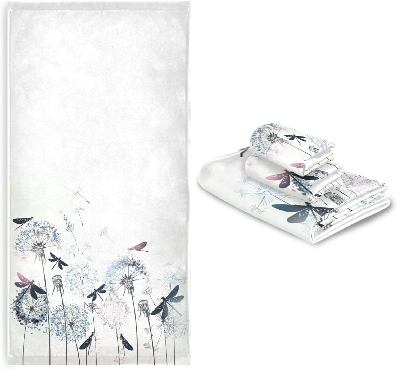 Juego de toallas de baño de libélula para baño, juego de toallas absorbentes de diente de león floral libélula decorativas para hombres y mujeres,