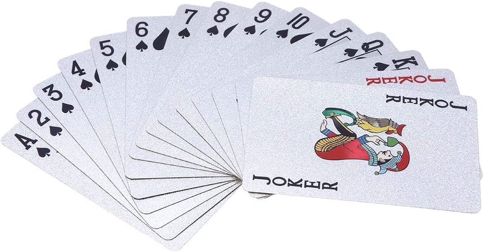 EAY – Cartas de juego de plástico impermeable, naipe de póker de lujo, lámina plateada textura de diamante y tamaño estándar 52 + 2 de póker