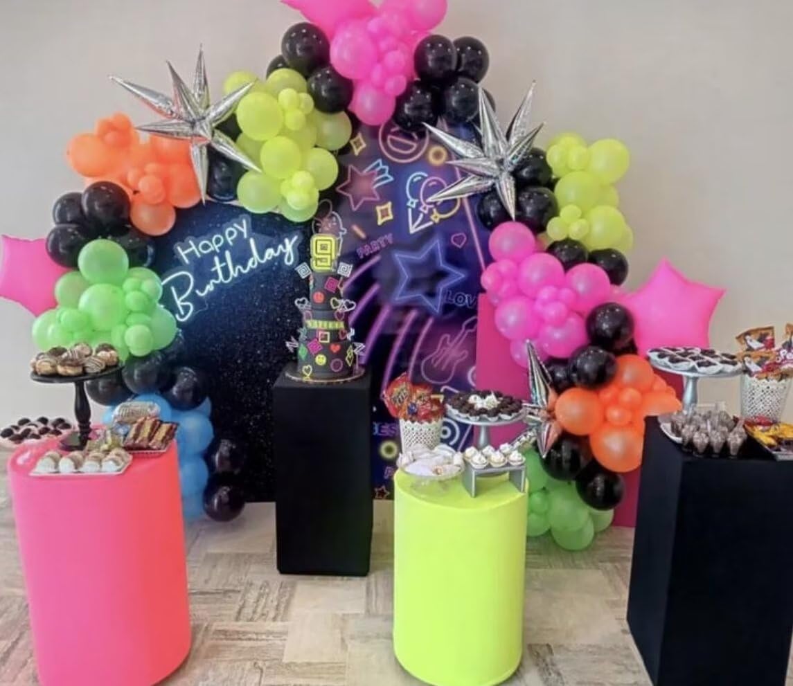 Fundas cilíndricas para soporte de zócalo de color amarillo neón para la casa, despedidas de soltera, pedestal, cubierta de tela elástica,