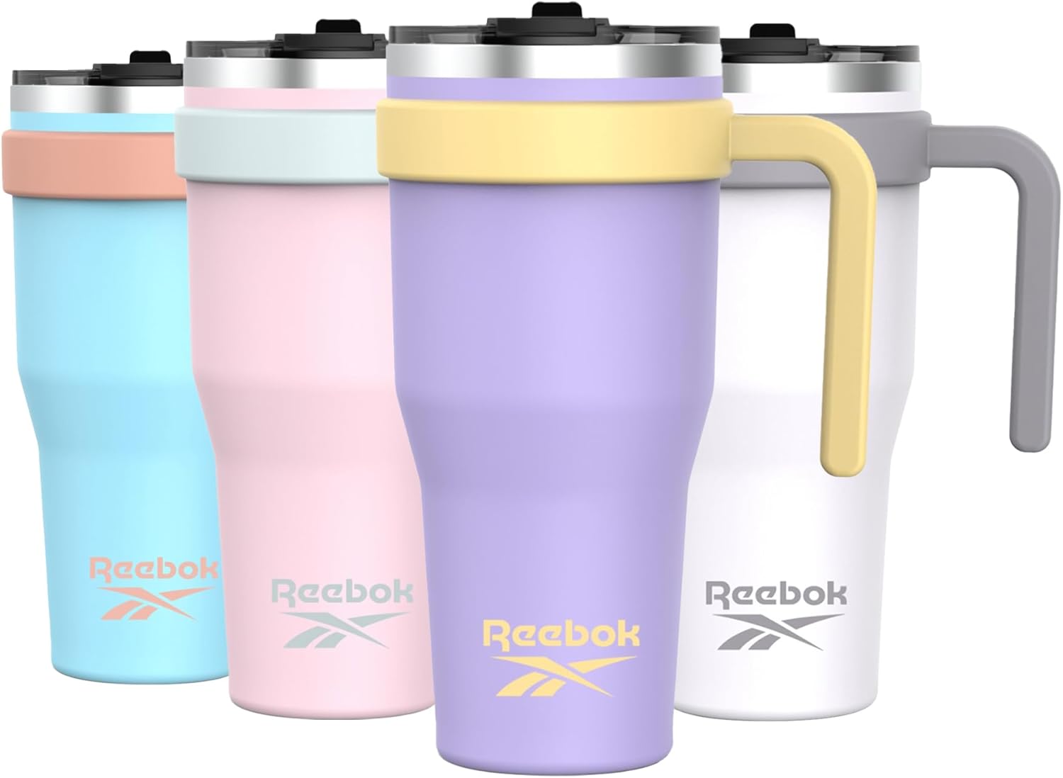 Reebok Vaso de acero inoxidable con asa, vaso de 40 onzas, dos tonos, doble pared aislado al vacío, vaso a prueba de fugas para hombres y mujeres