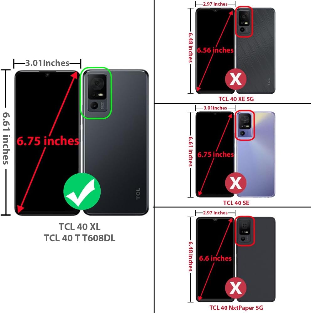 TJS Funda compatible con TCL 40 XL, TCL 40 T T608DL, Lively Jitterbug Smart4, con protector de pantalla de vidrio templado, soporte de metal