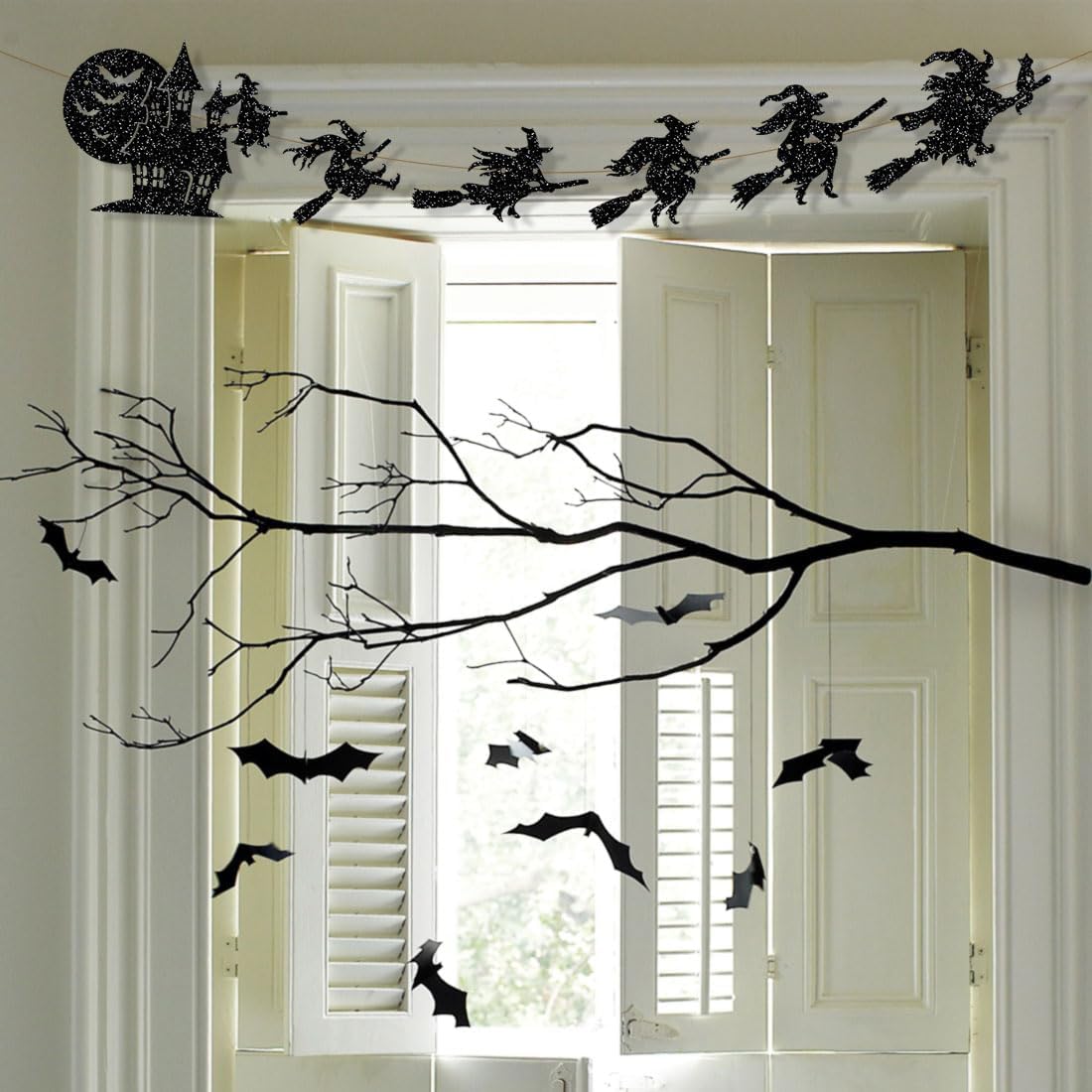 Decoraciones de Halloween, guirnalda de bruja sin bricolaje para suministros de fiesta de Halloween, decoración colgante de manto de Halloween para