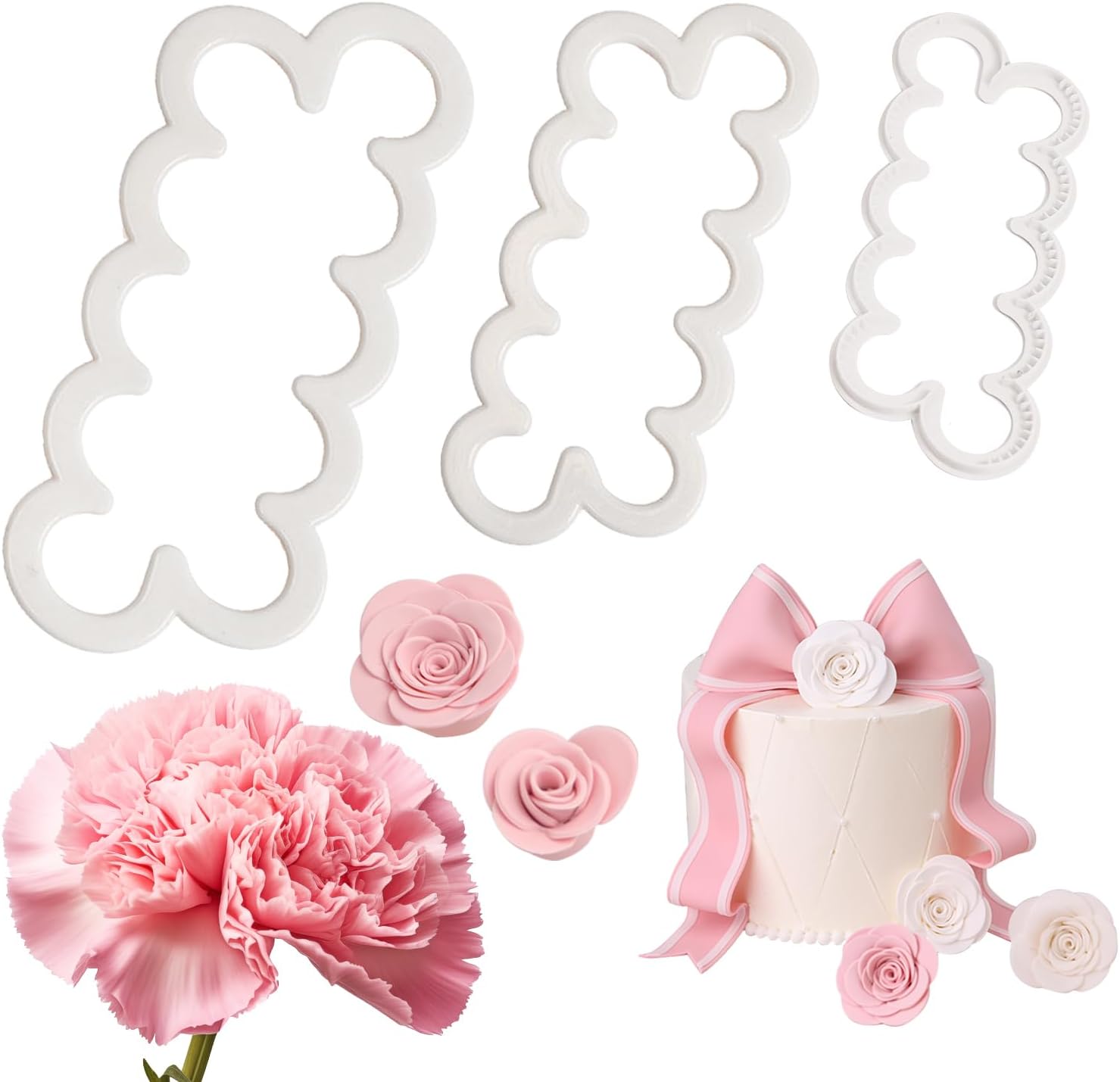 KALAIEN 3 piezas El clavel más fácil de todos los tiempos cortador de pastel de flores galletas Sugarcraft Fondant decoración émbolo cortador molde