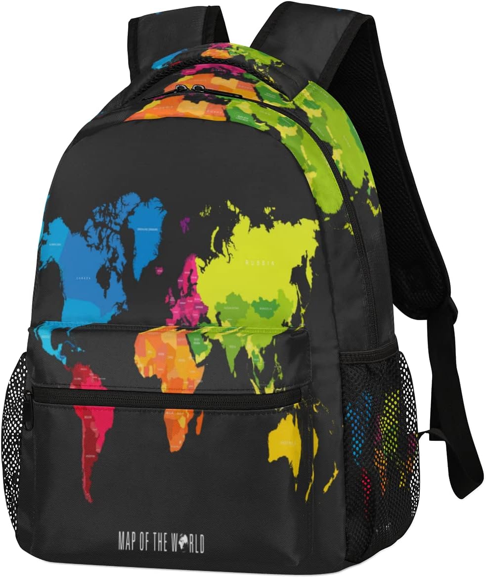 Mochila de mapa del mundo, mochilas de color negro bolso de hombro casual viaje portátil Daypack Bolsas, Mapamundi, Mochilas Daypack