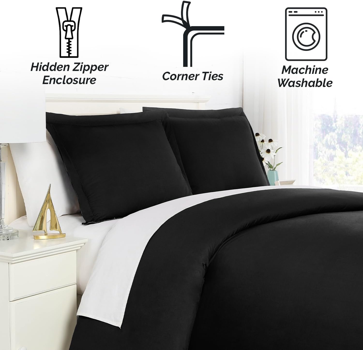 Southshore Fine Living, Inc. Funda de edredón negra  Fácil cuidado, sin arrugas, resistente a la decoloración, resistente al pelo de mascotas,