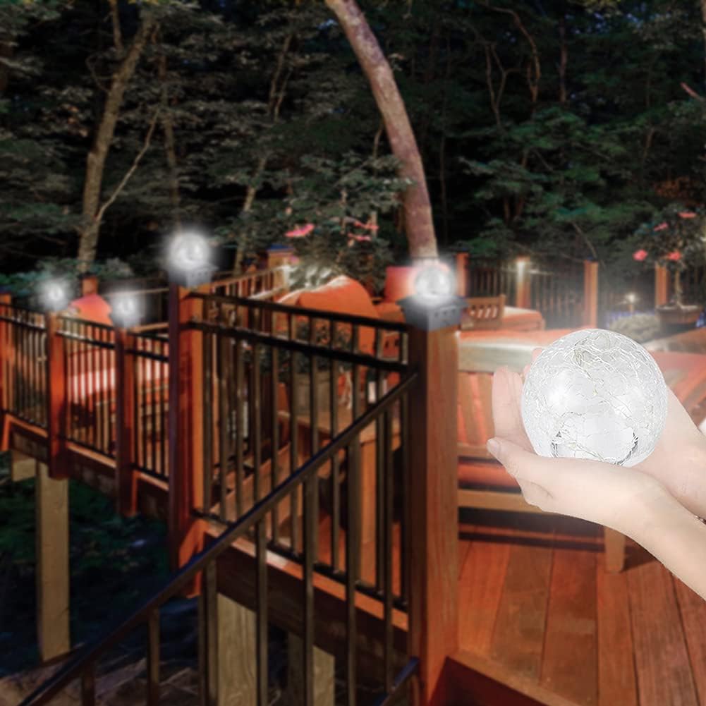 Luces solares para tapa de poste con 2 modos de luz, luces de poste de valla alimentadas por energía solar con lámpara de bola de vidrio agrietado,