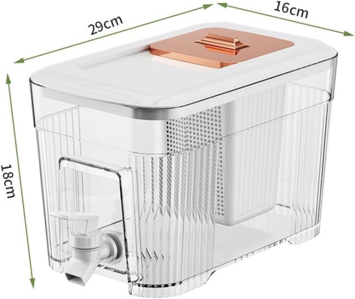 Dispensador de jugo helado de 6 litros, con tapa pequeña, dispensador de bebidas para refrigerador, soporte transparente y resistente, jarra de té