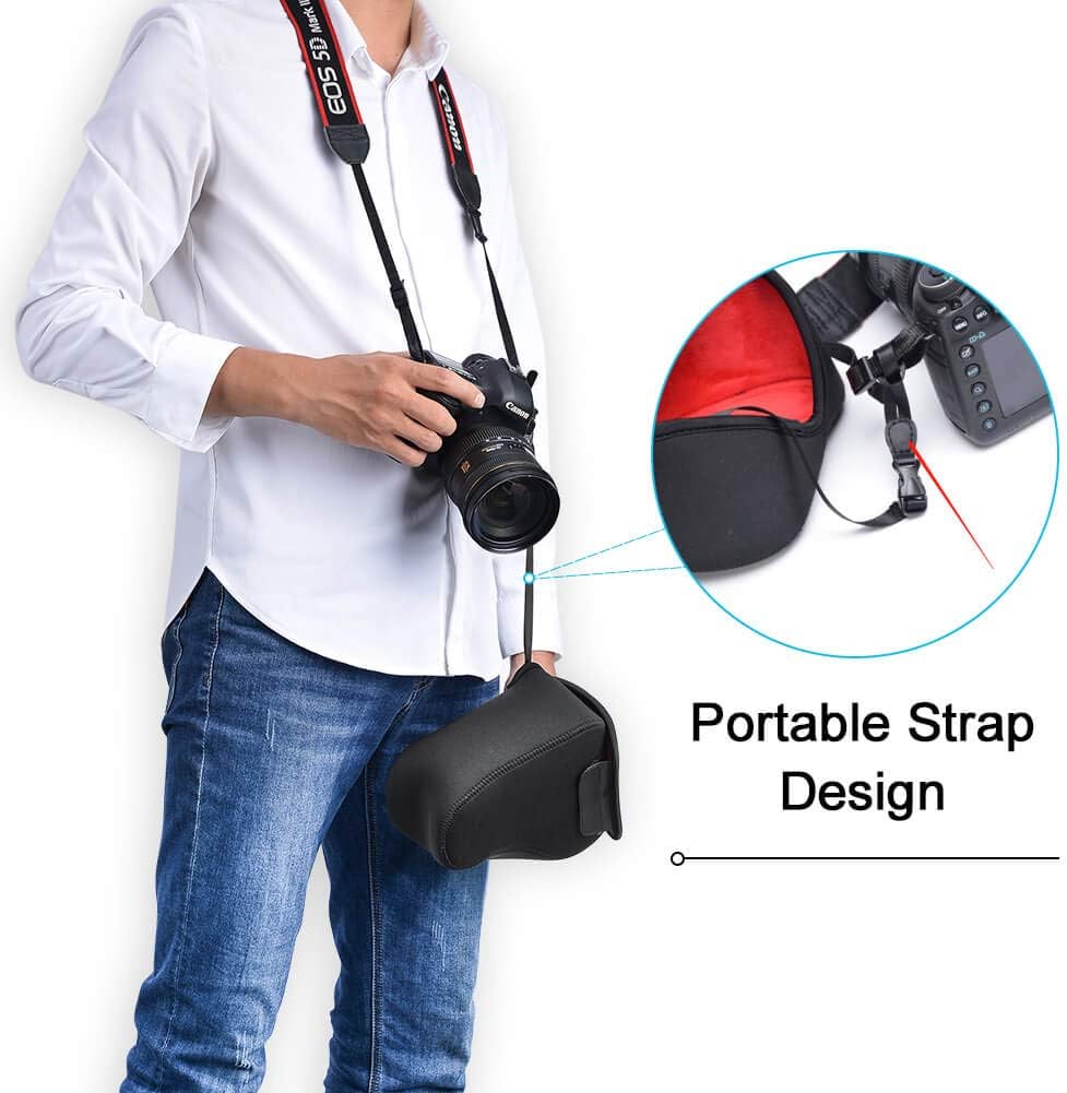 CADeN Funda para cámara DSLR SLR con protección de neopreno, compatible con Nikon, Canon, Pentax, Sony, etc. (grande, negro)