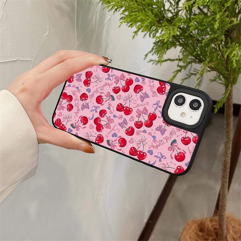 Bow – Funda protectora para iPhone 15 14 13 12 11 Pro Max Plus Mini XR X XS 7 8 SE, diseño de cinta de cereza rosa coqueta absorbente de golpes para