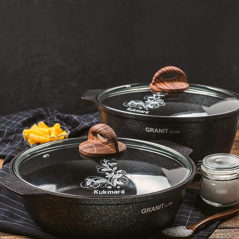 Olla de aluminio con tapa de vidrio “Granit ultra” Olla de cocina (4.2 cuartos de galón))