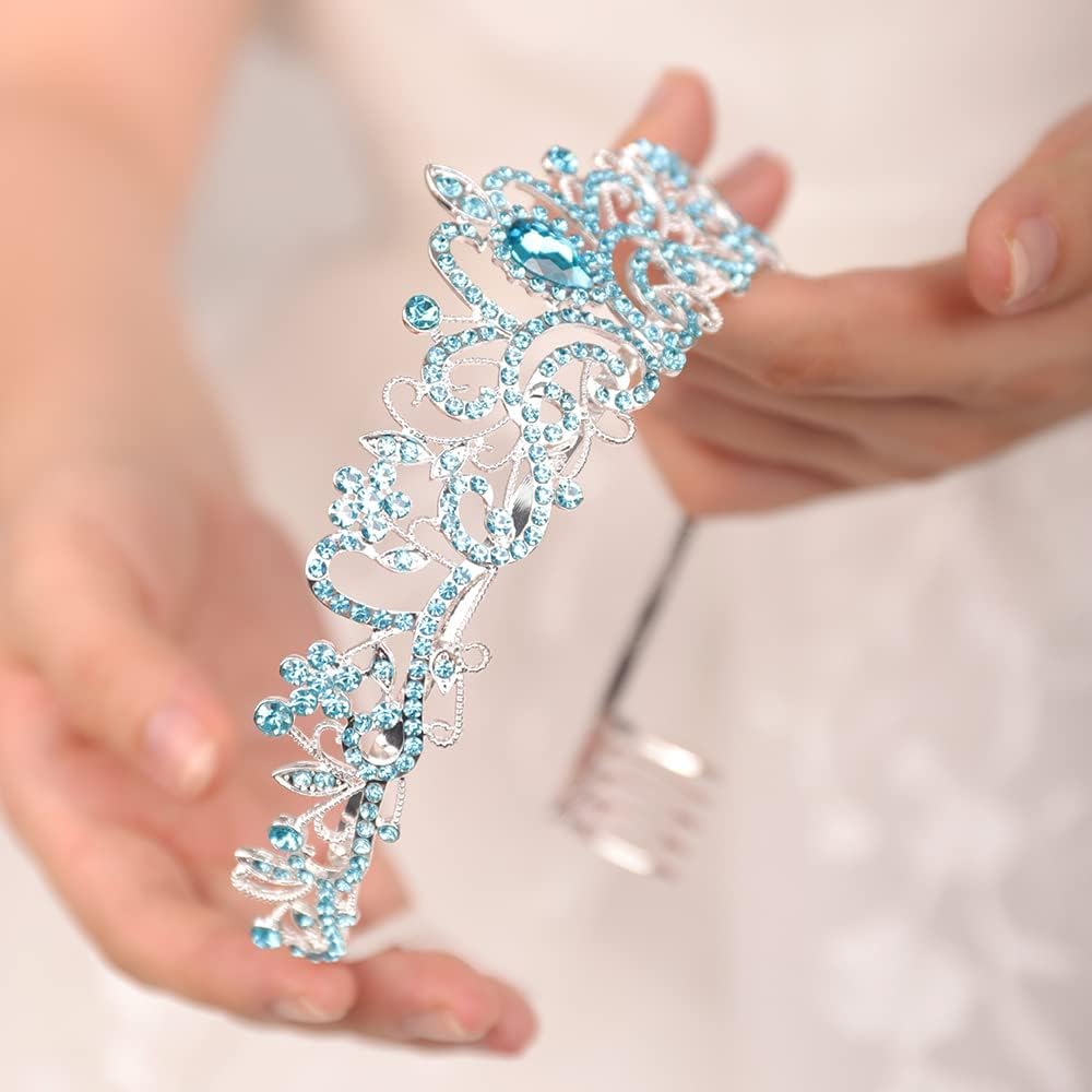 JWICOS Corona de tiara de cristal para mujeres y niñas, elegante corona de princesa con peines, tiaras para mujeres, nupciales, bodas, bailes,