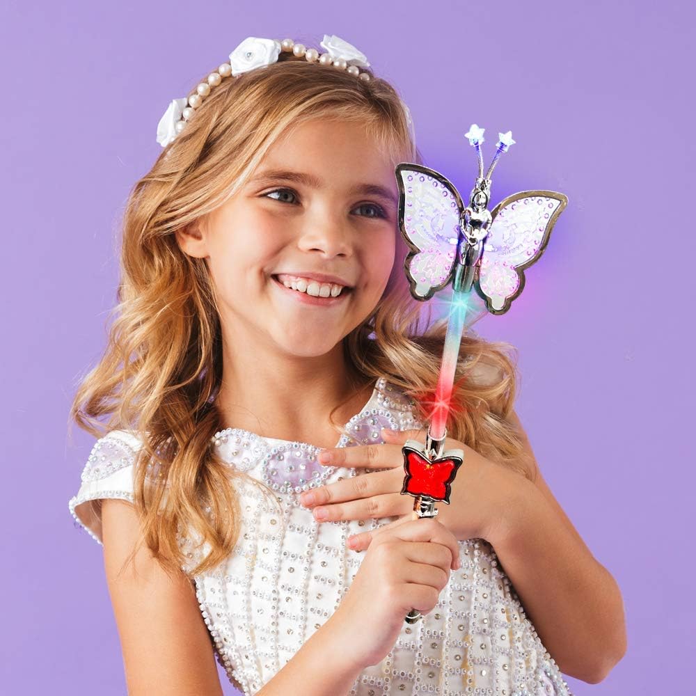 ArtCreativity Bastón de mariposa giratorio multicolor con mango LED, varita de mariposa iluminada de 16 pulgadas para niños, divertido accesorio de