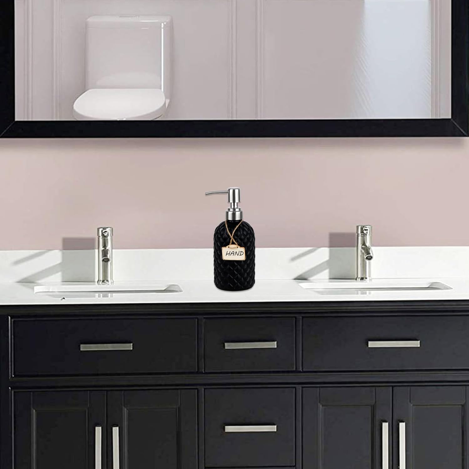 Dispensador de jabón para manos y platos de vidrio para baño y cocina con bomba de acero inoxidable 304 (negro-2 unidades)