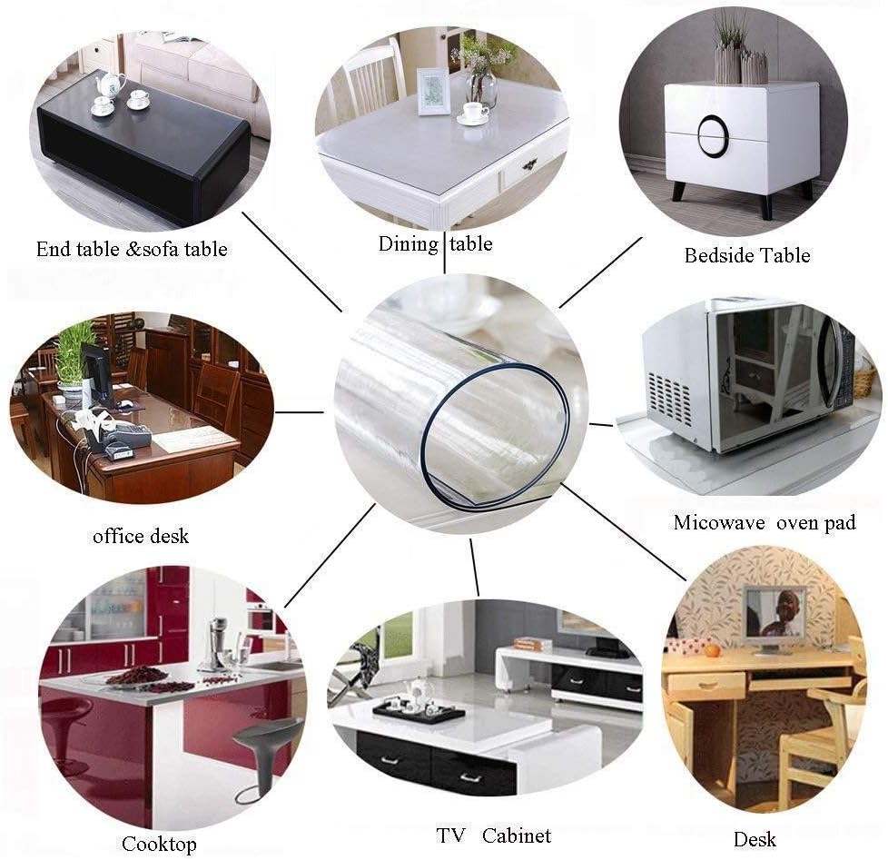 Thick PVC Table Protector,Square Waterproof Table Cover Wipeable Clear Plastic Table Cloth Coffee End Dining Table Pad Desk Mat-Cobblestone