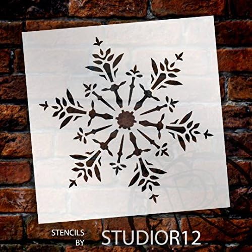 StudioR12 – Plantilla de copo de nieve  Delicado arte de invierno  Plantilla de Mylar reutilizable  Pintura, tiza, técnica mixta  Uso para arte de