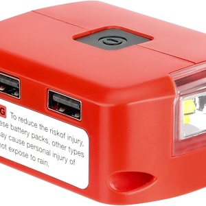 Cargador USB de 18 V para batería de iones de litio Milwaukee M18, adaptador de batería con luz de trabajo LED de 140 lúmenes, cargador USB dual y Cargador USB de 18 V para batería de iones de litio Milwaukee M18, adaptador de batería con luz de trabajo LED de 140 lúmenes, cargador USB dual y
