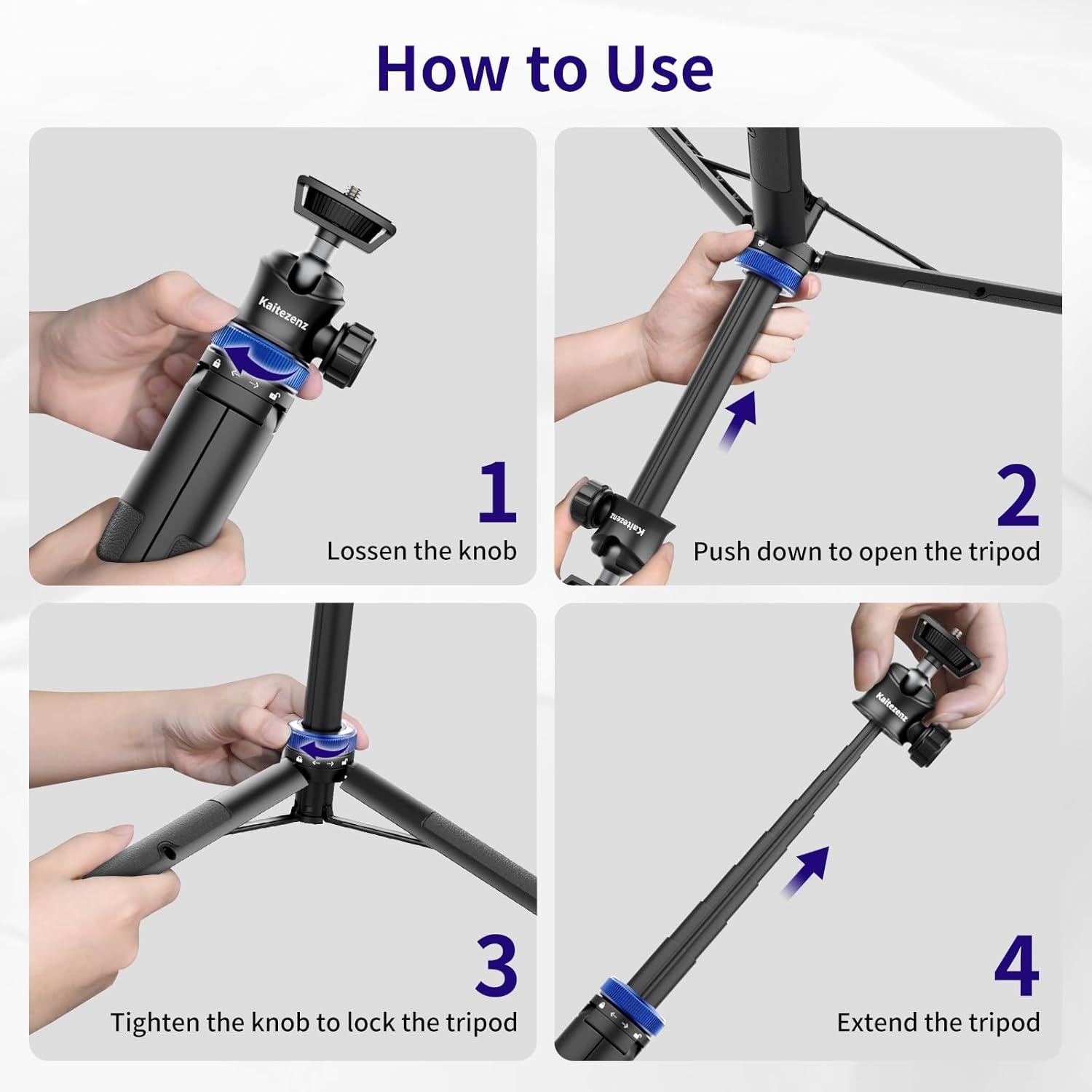 Kaitezenz Trípode selfie stick para cámara GoPro, soporte de trípode extensible de 62 pulgadas con cabeza de bola de 360 tornillo de 14 pulgadas,