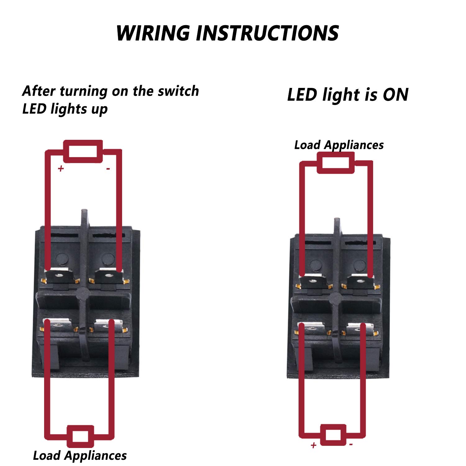 Twidec Interruptor basculante AC 10A125V 6A250V DPST 4 pines 2 posiciones ONOFF luz LED roja iluminada barco KCD4 interruptor basculante palanca