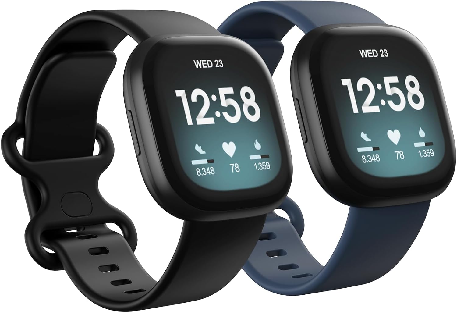 Paquete de 2 bandas impermeables compatibles con Fitbit Versa 3Fitbit Versa 4Fitbit SenseSense 2, pulseras deportivas clásicas de repuesto suaves