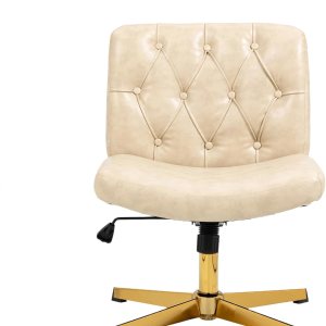 HomVent Silla de escritorio de oficina sin brazos sin ruedas, silla de escritorio acolchada de piel sintética, moderna silla de escritorio HomVent Silla de escritorio de oficina sin brazos sin ruedas, silla de escritorio acolchada de piel sintética, moderna silla de escritorio